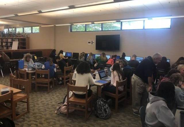 MCTC students having class in library