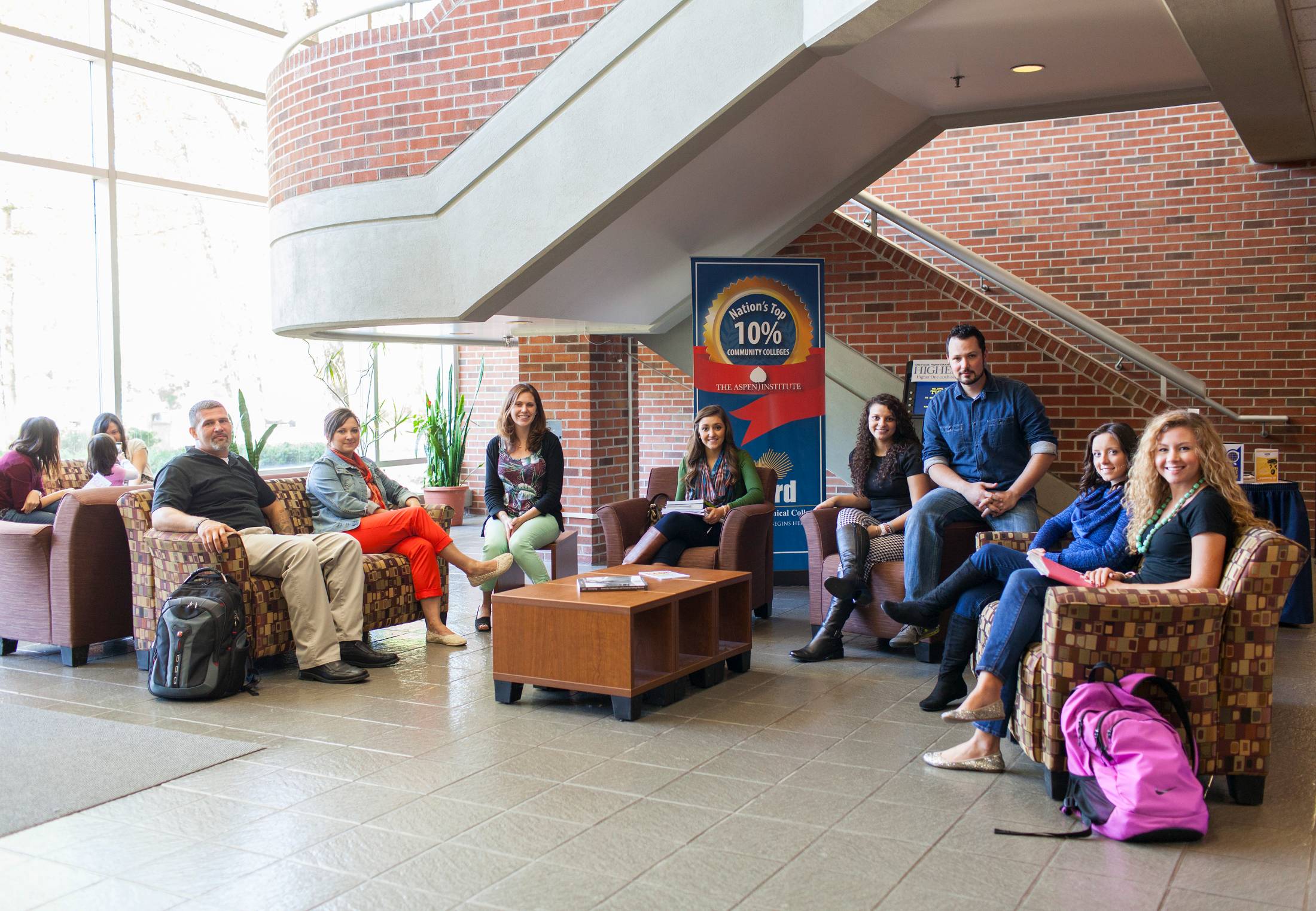 HCTC group of students in atrium